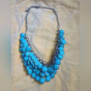This is a turquoise graduated acrylic boublette faced beads necklace. 
